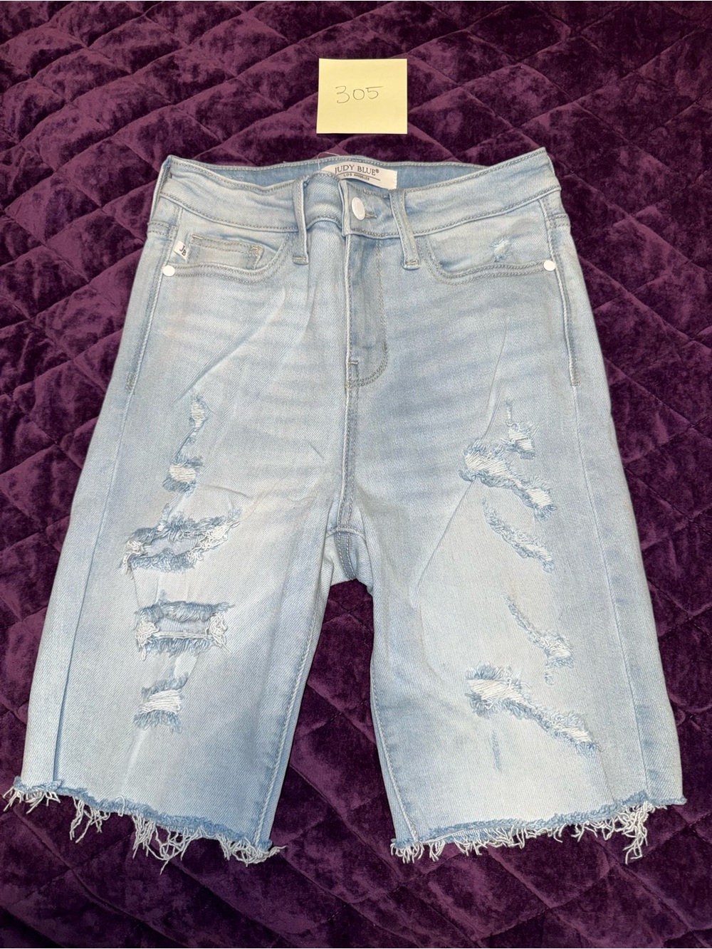 Judy Blue Light Blue Distressed Denim Bermuda Shorts